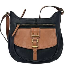 Rosetti Shoulder Bag Black and Brown Faux Leather VGUC Saddle Bag Buckle